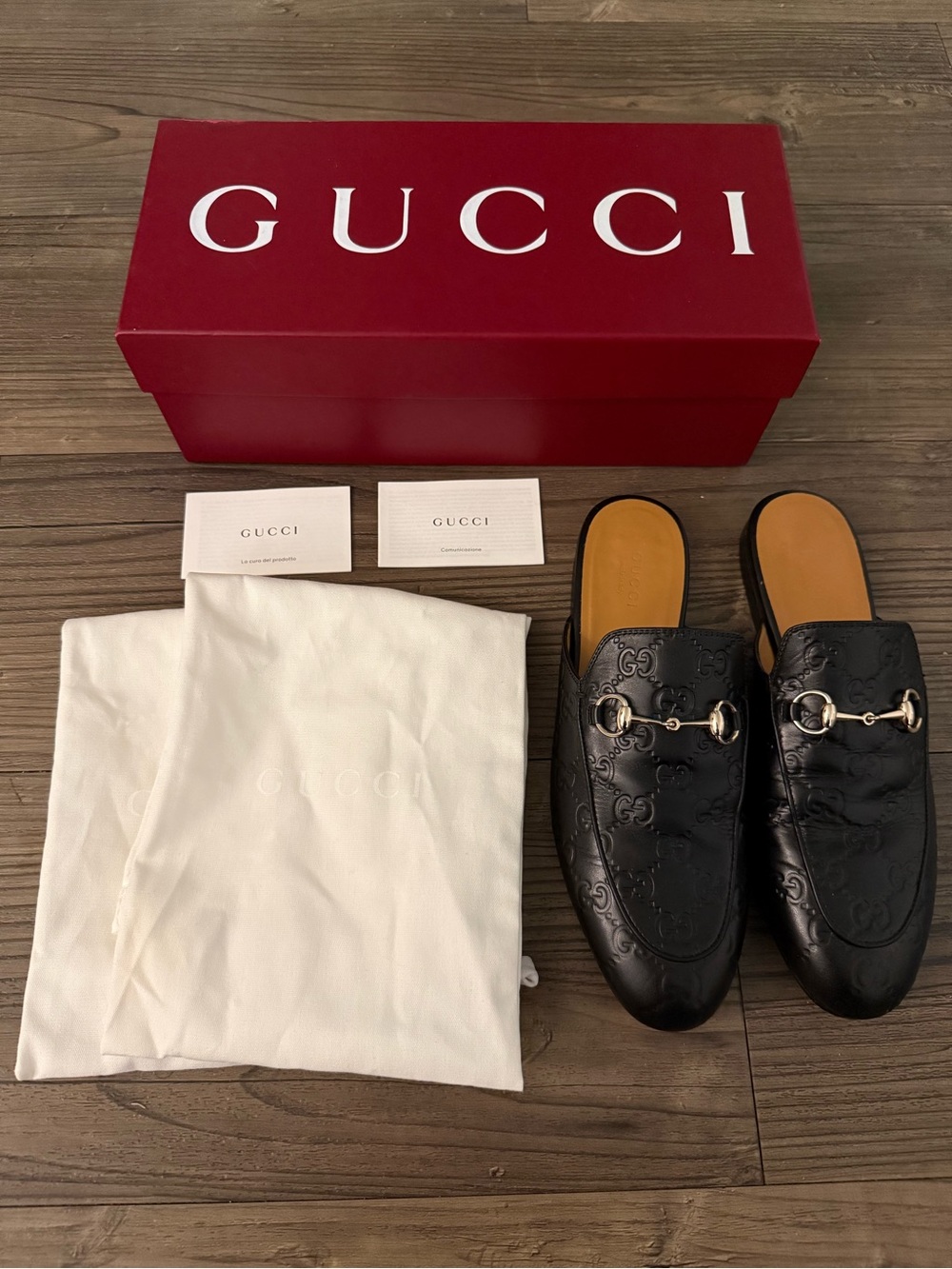 Gucci Princetown GG Embossed Leather Mules